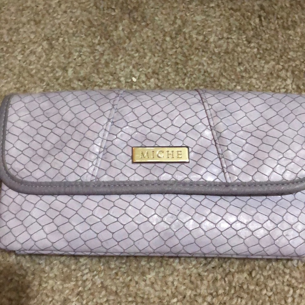 Miche lilac purple clutch / wallet in croc print